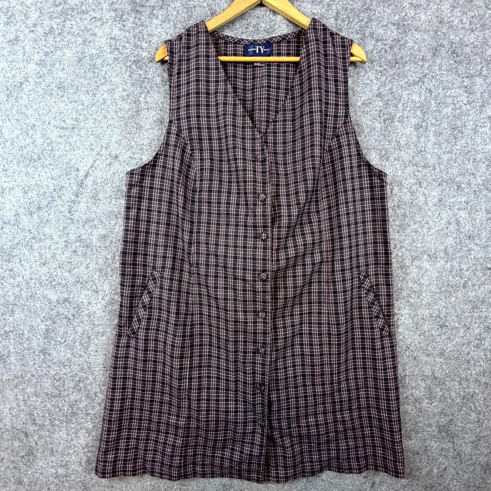 Vintage Original TY‎ Wear Dress Womens 2X Plus Black Plaid Modest Workwear House